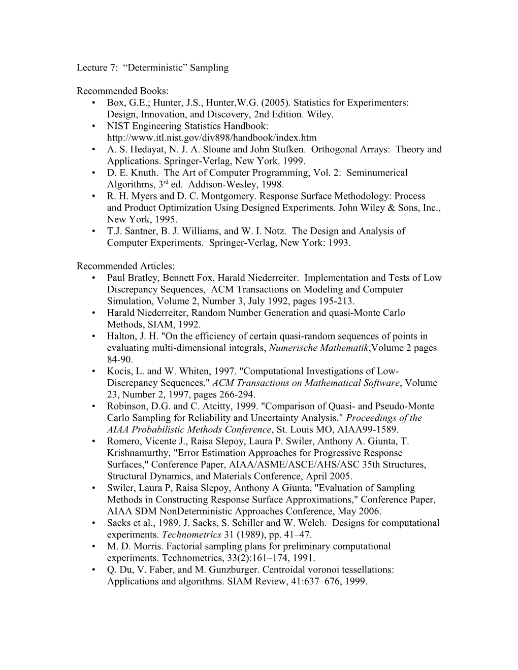 Lecture 7: Deterministic Sampling