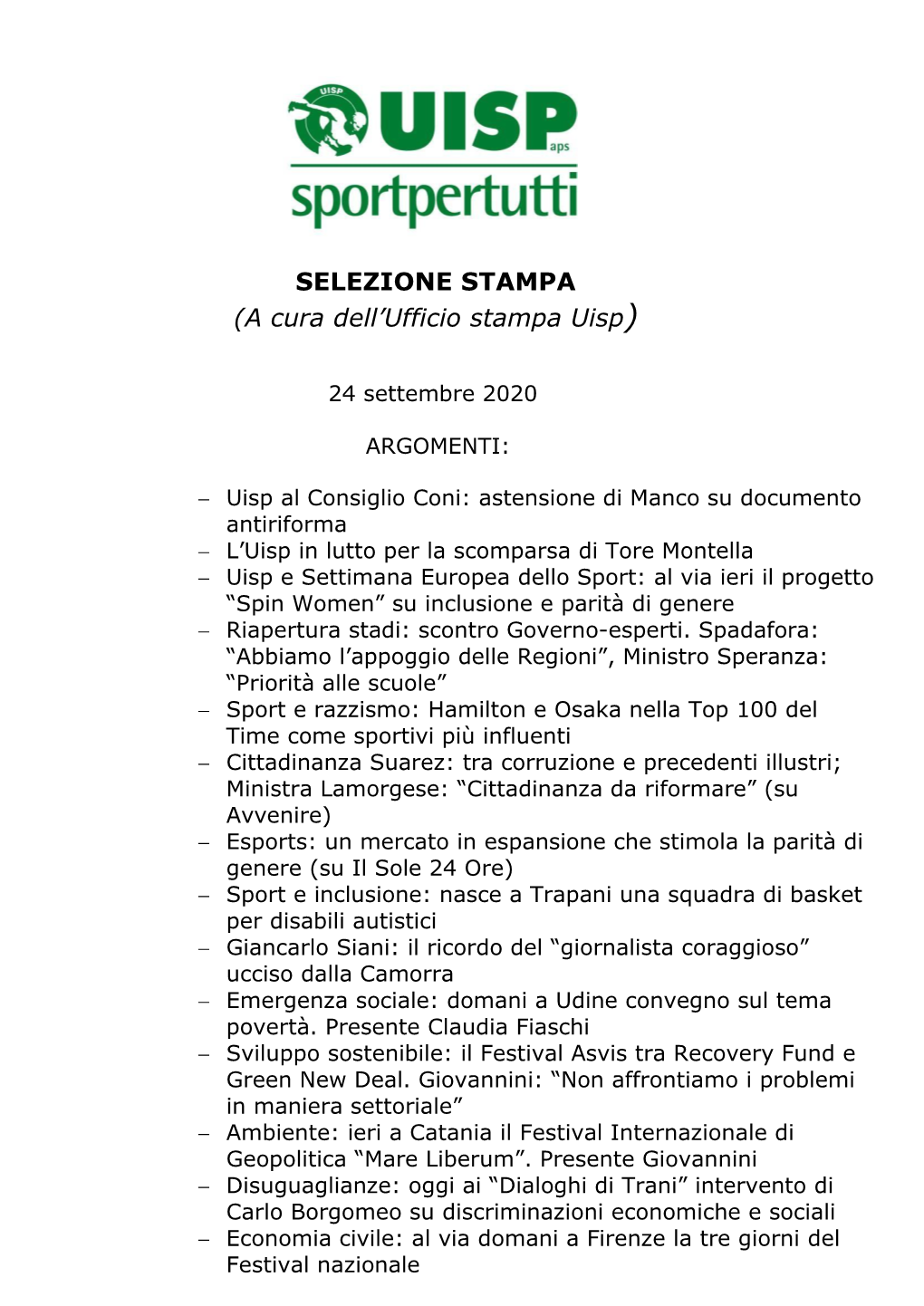 A Cura Dell'ufficio Stampa Uisp