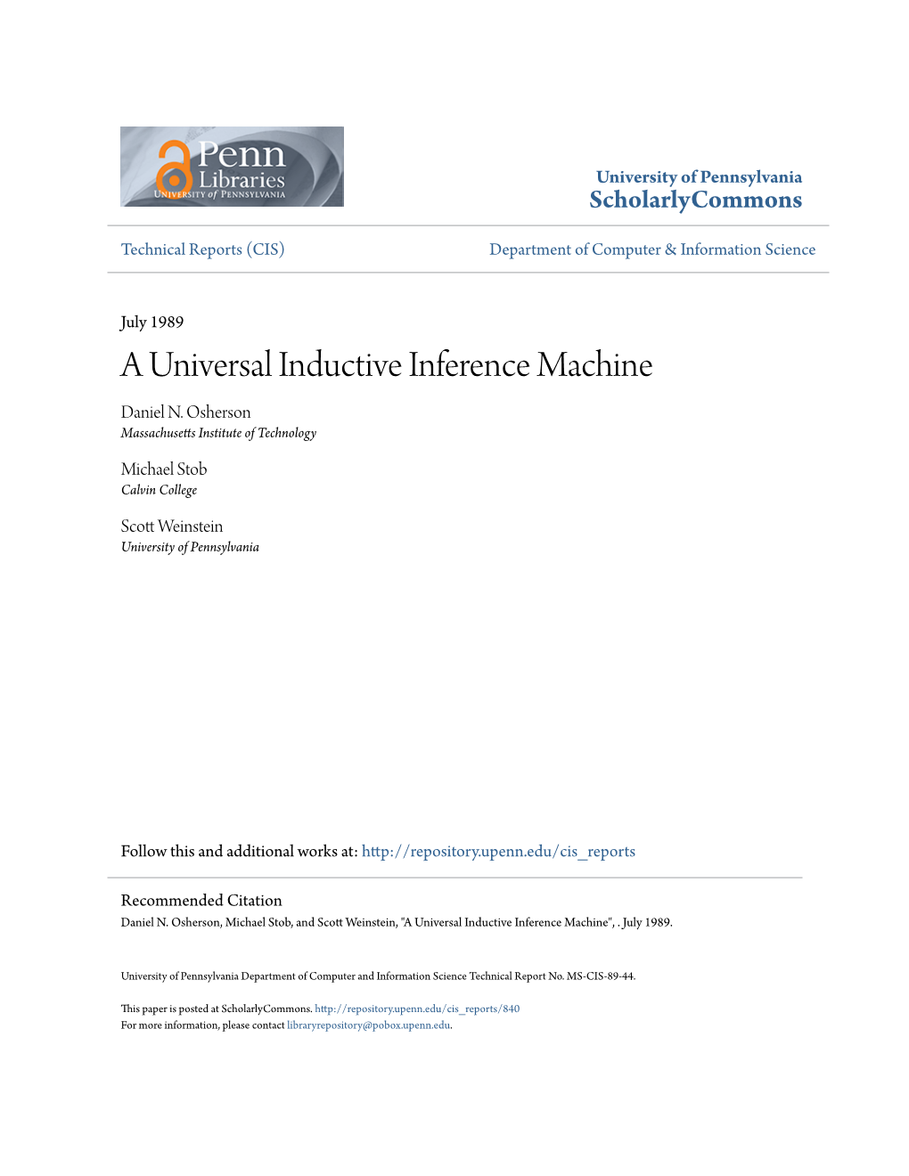 A Universal Inductive Inference Machine Daniel N