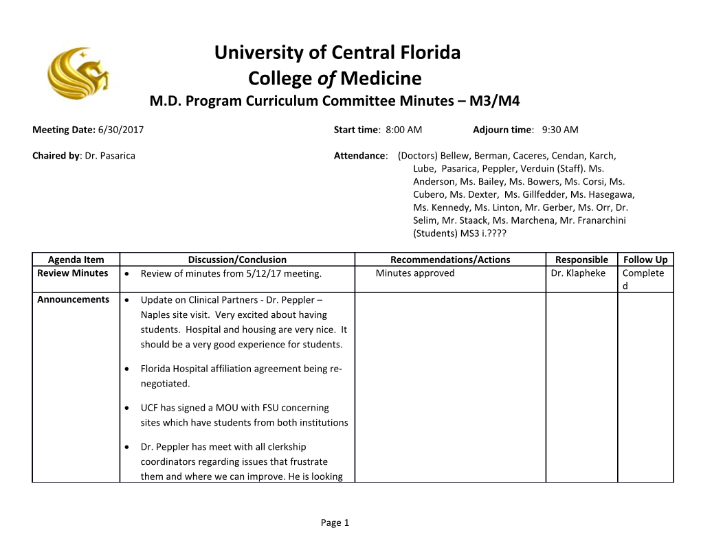 M.D. Program Curriculum Committee Minutes M3/M4