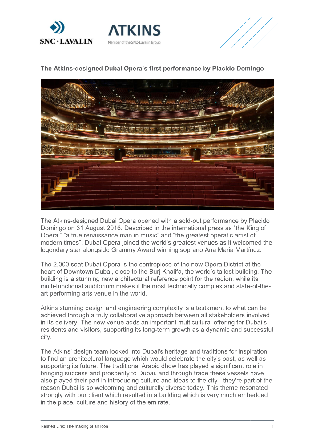 The Atkins-Designed Dubai Opera's First Performance by Placido Domingo