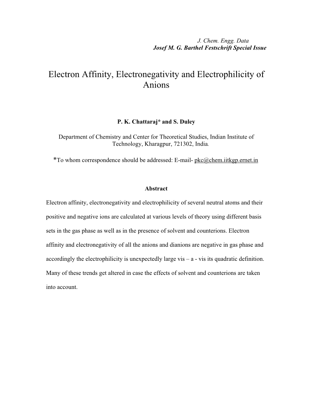 Electron Affinity, Electronegativity and Electrophilicity of Anions