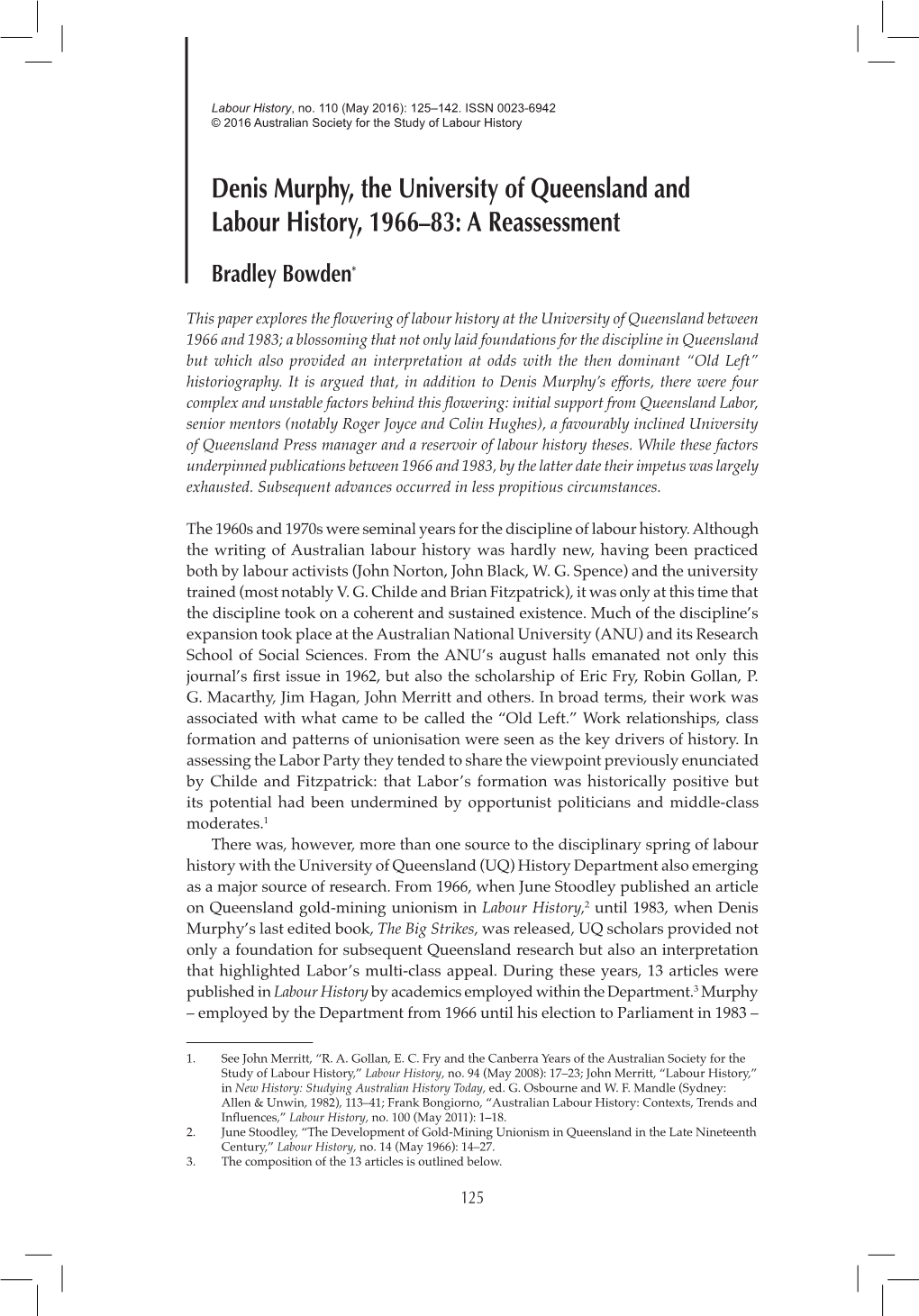 Denis Murphy, the University of Queensland and Labour History, 1966–83: a Reassessment