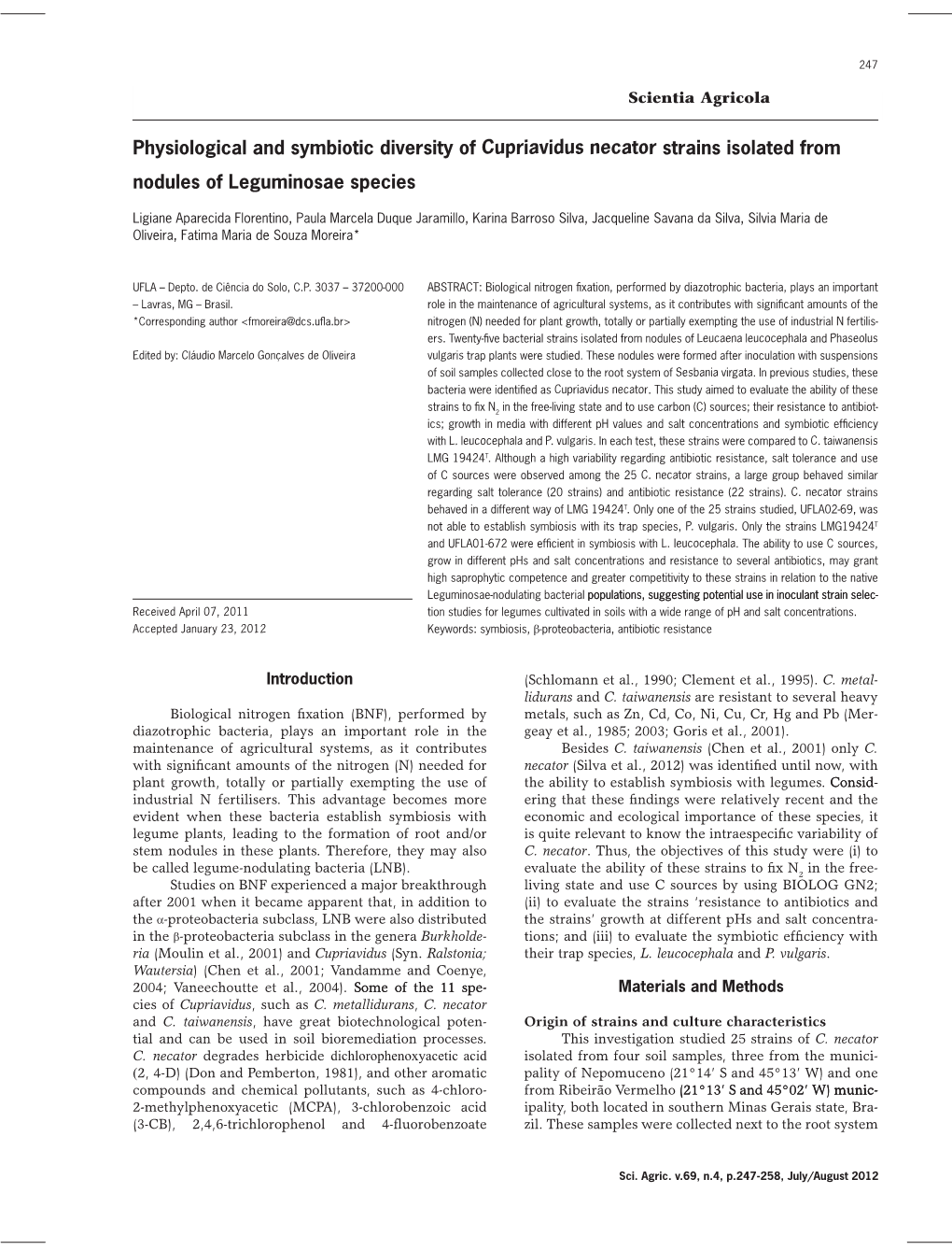 Physiological and Symbiotic Diversity of Cupriavidus Necator Strains Isolated from Nodules of Leguminosae Species