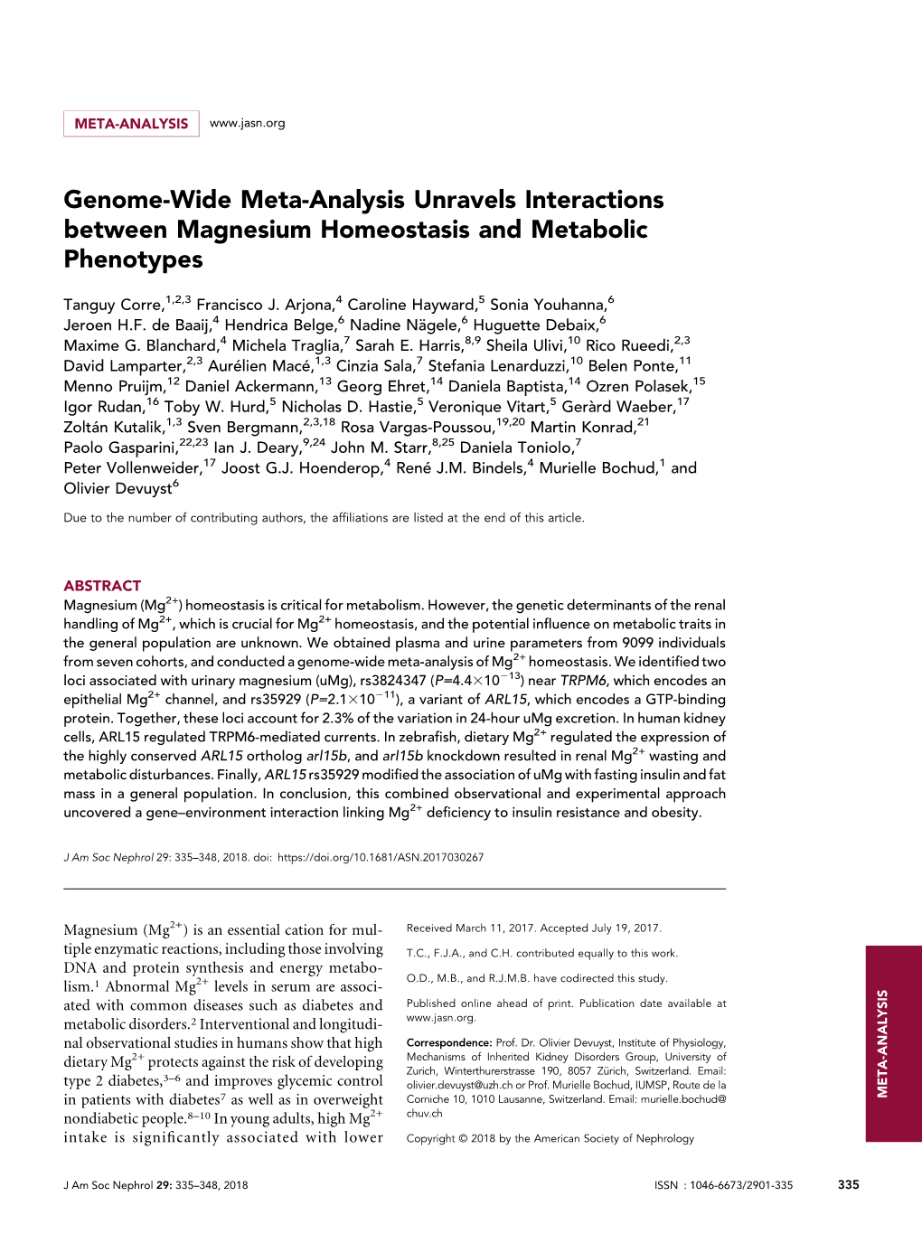 Genome-Wide Meta-Analysis Unravels Interactions Between Magnesium Homeostasis and Metabolic Phenotypes