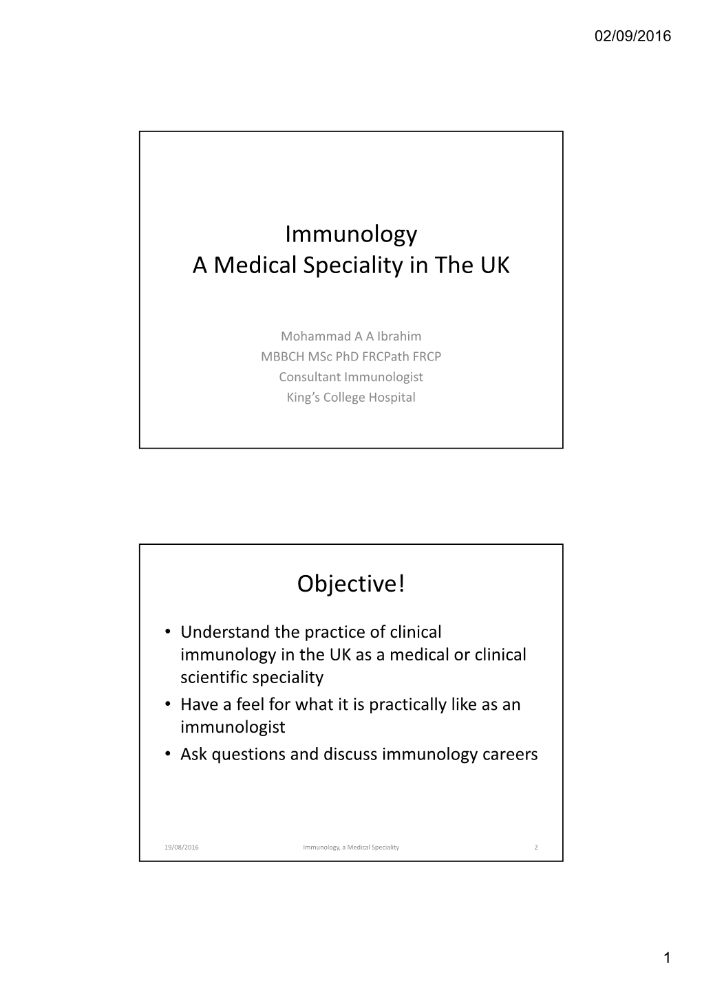 Immunology a Medical Speciality in the UK