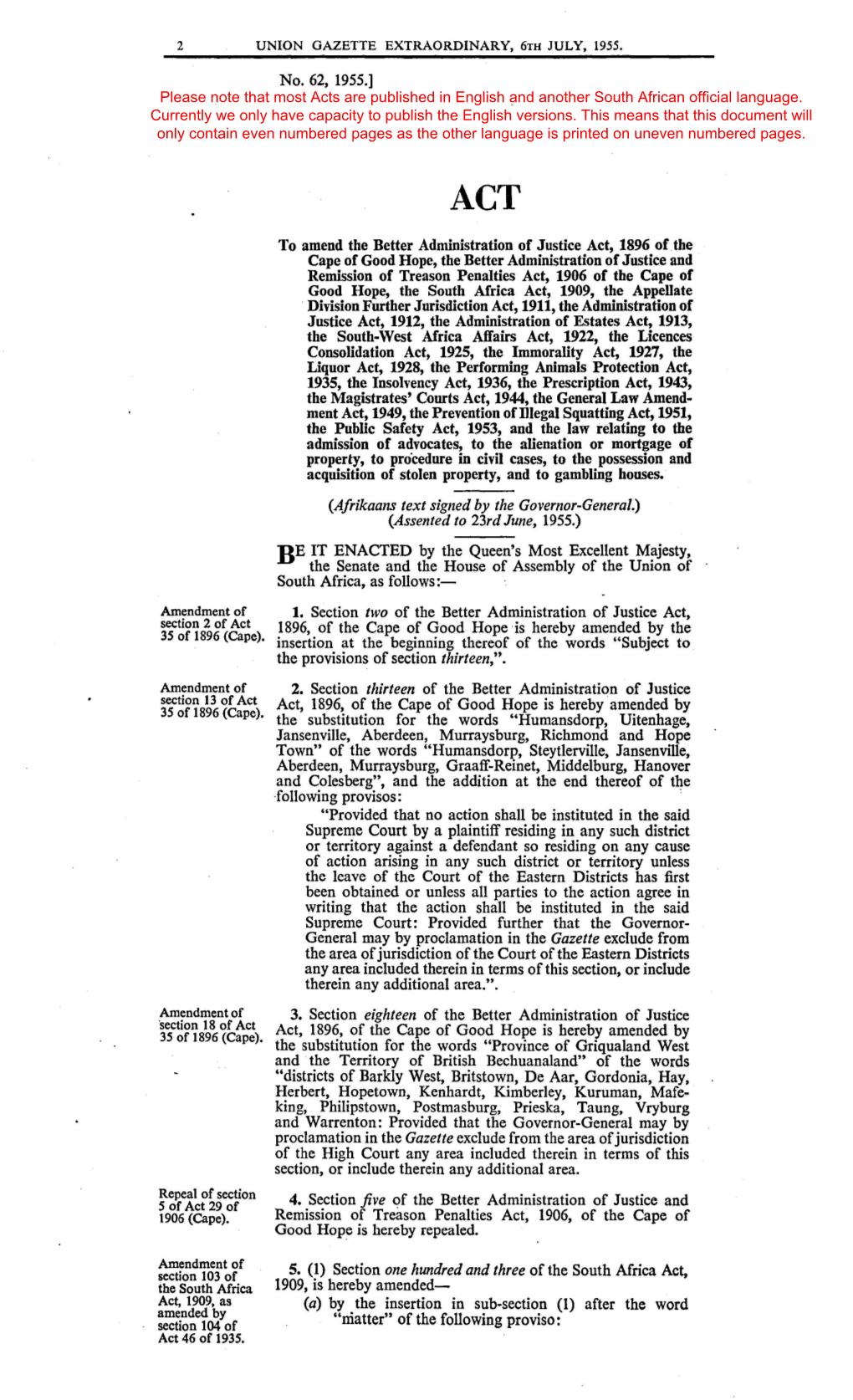 General Law Amendment Act 62 of 1955