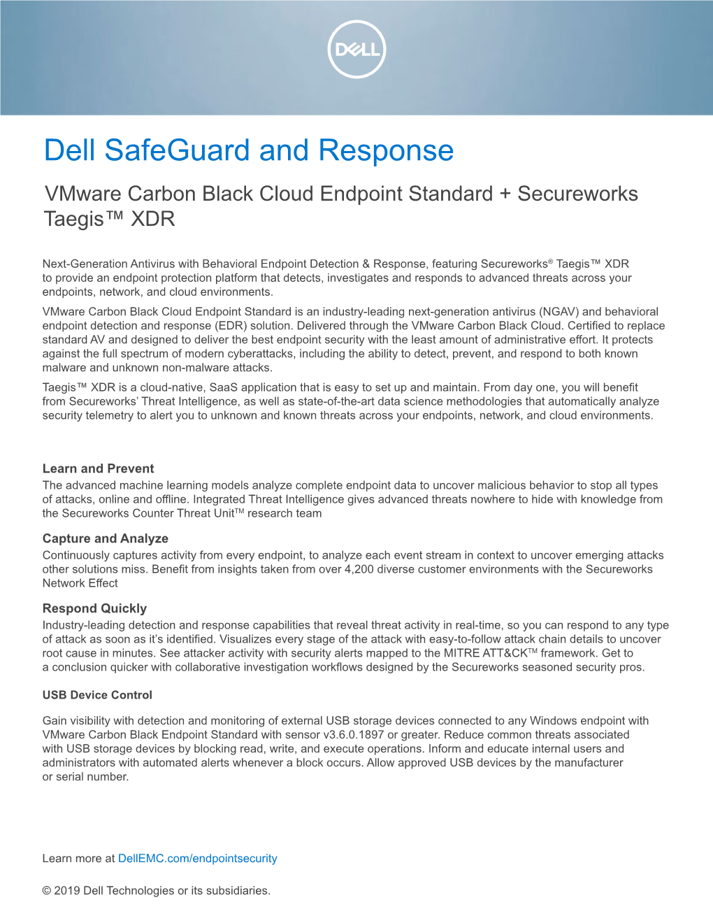 Dell Safeguard and Response Vmware Carbon Black Cloud Endpoint Standard + Secureworks Taegis™ XDR