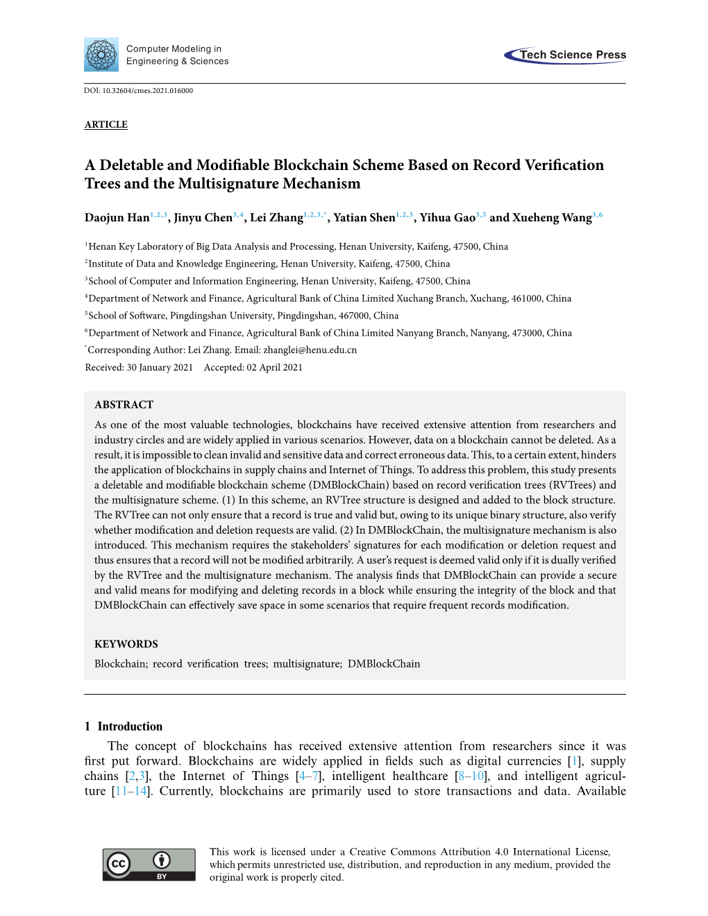 A Deletable and Modifiable Blockchain Scheme Based on Record Verification Trees and the Multisignature Mechanism