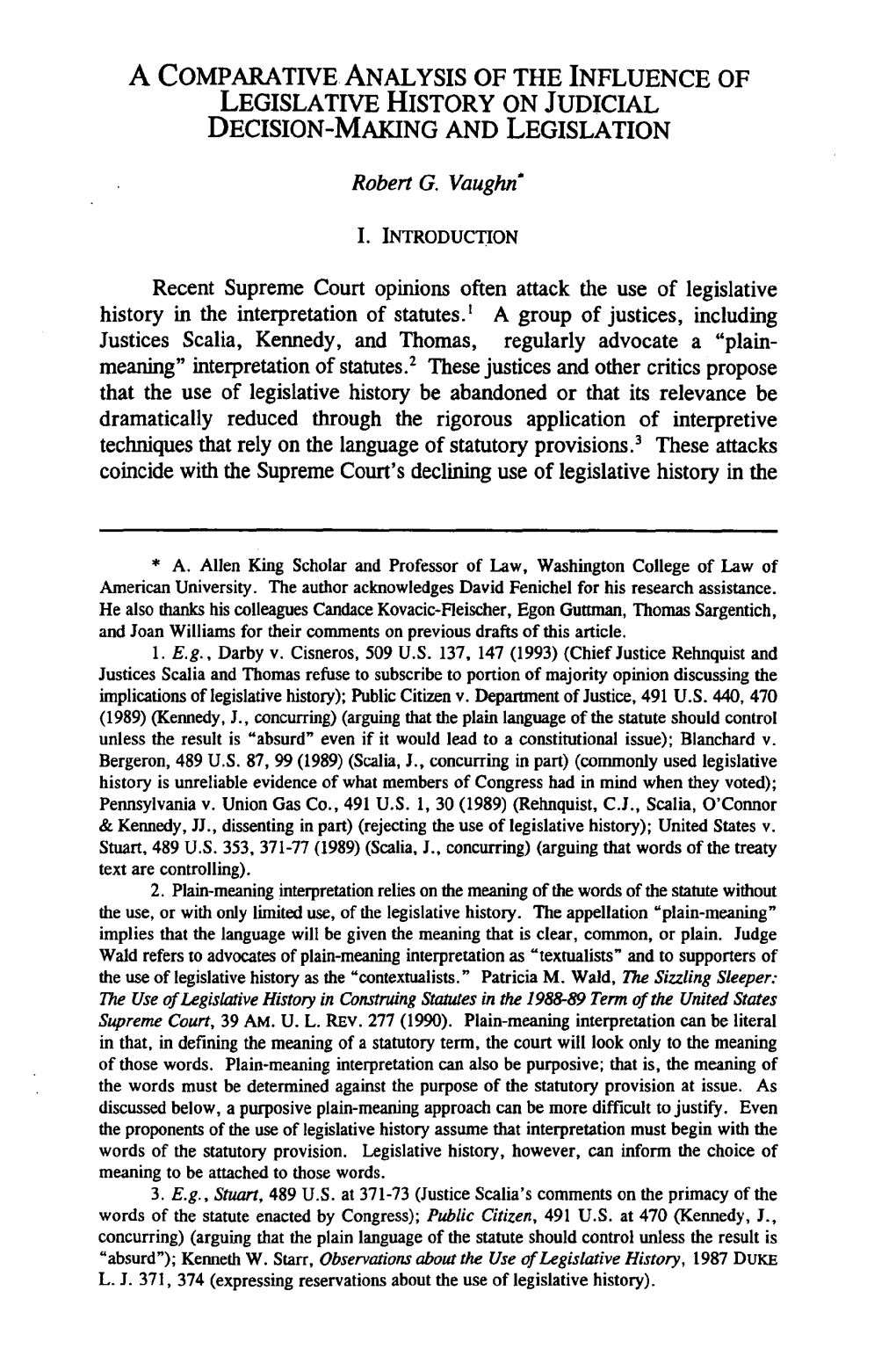 Comparative Analysis of the Influence of Legislative History on Judicial Decision-Making and Legislation