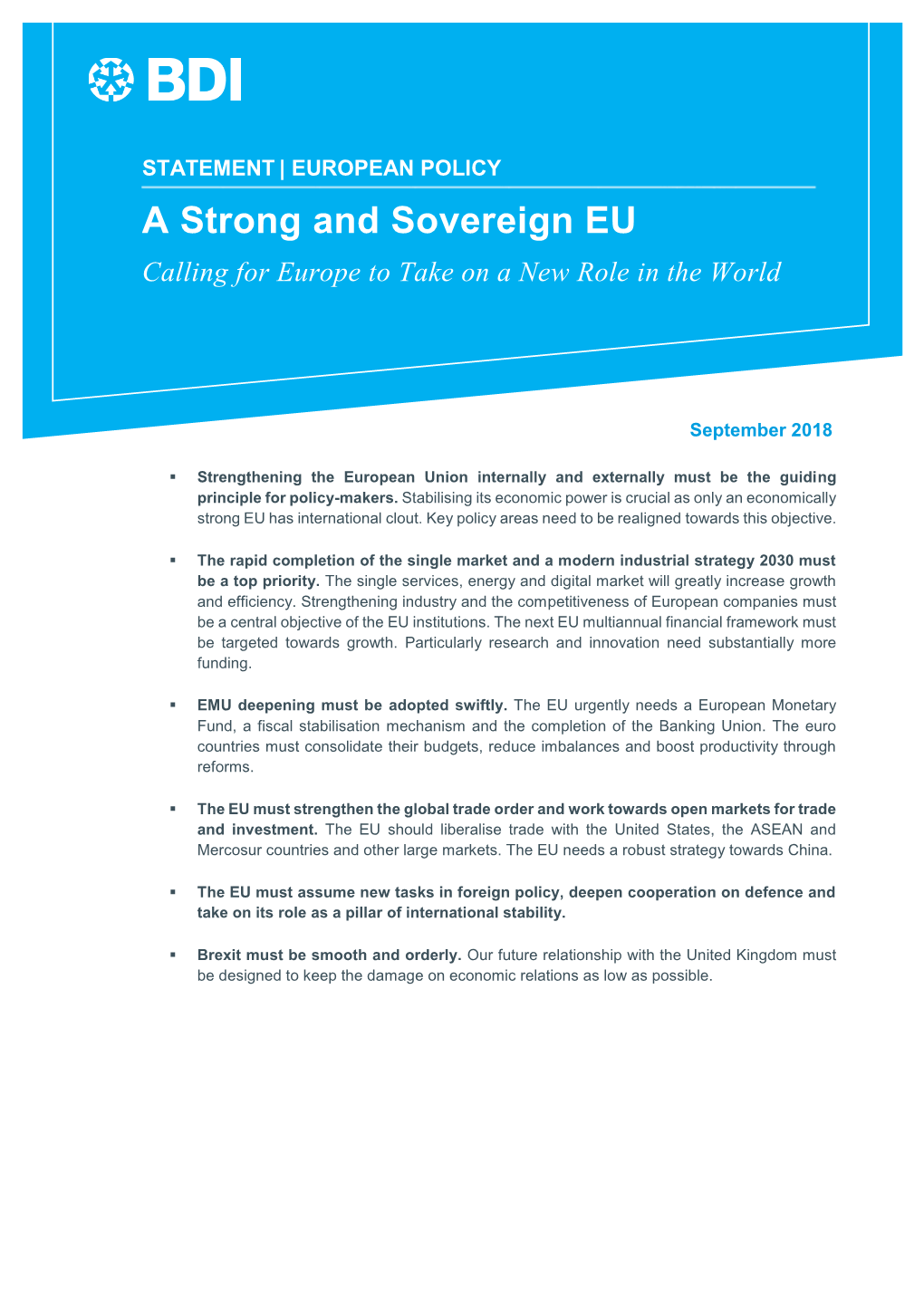 A Strong and Sovereign EU