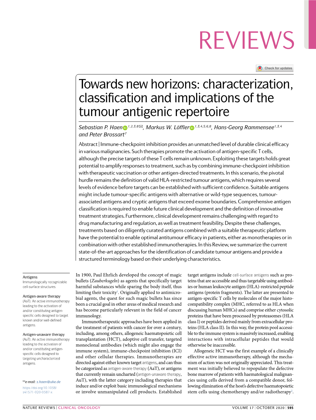 Characterization, Classification and Implications of the Tumour Antigenic Repertoire