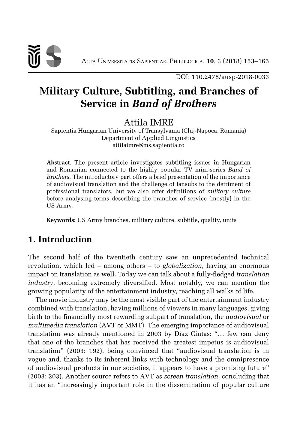 Military Culture, Subtitling, and Branches of Service in Band Of