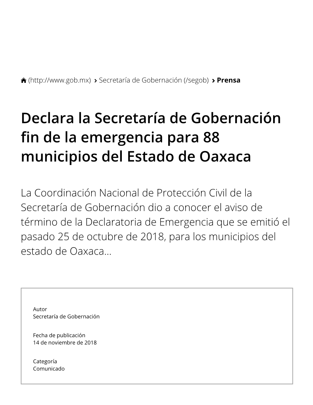 Declara La Secretaría De Gobernación N De La Emergencia Para 88