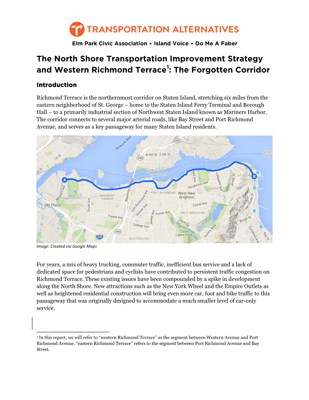 The North Shore Transportation Improvement Strategy and Western Richmond Terrace : the Forgotten Corridor