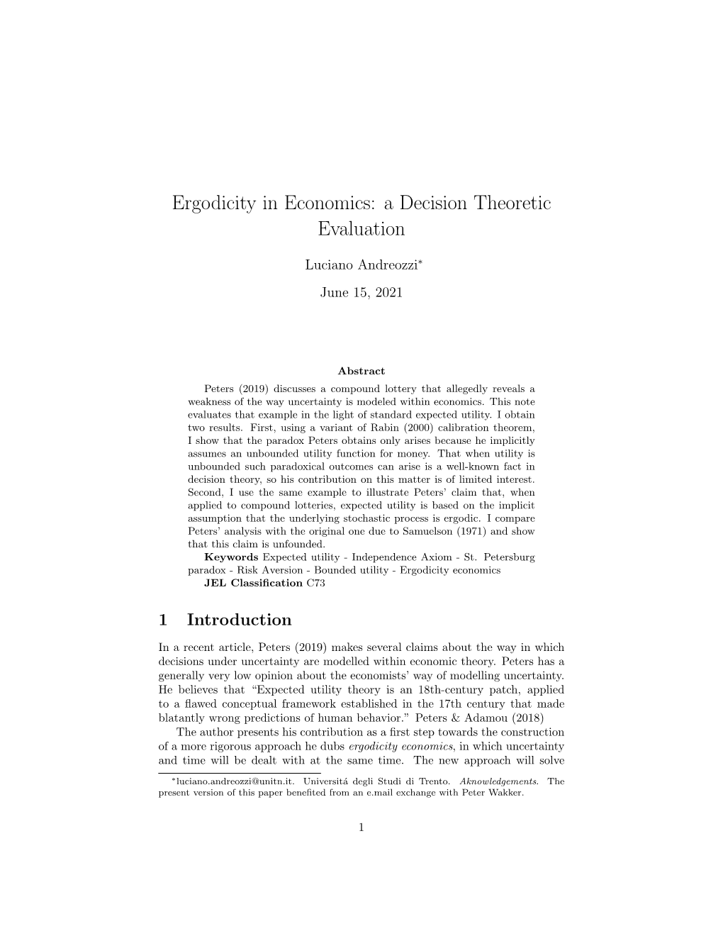 Ergodicity in Economics: a Decision Theoretic Evaluation