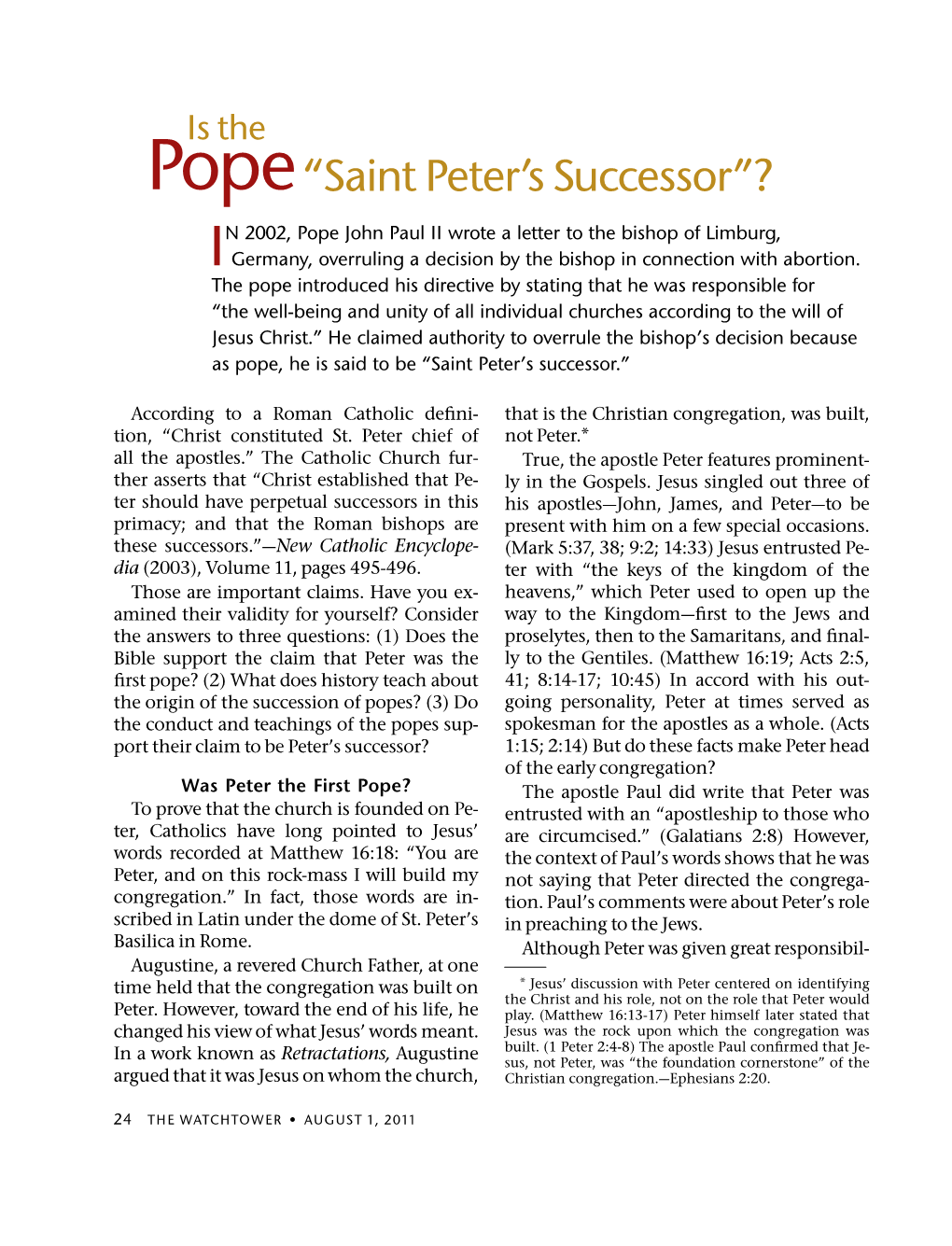 Pope“Saint Peter's Successor”?