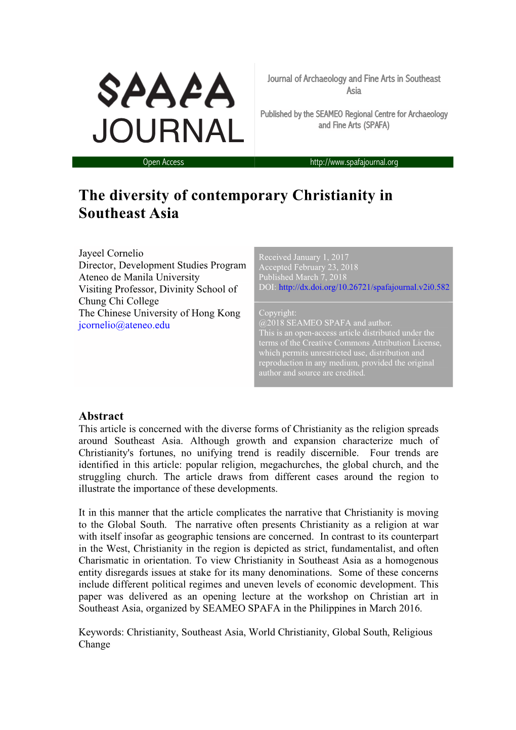 The Diversity of Contemporary Christianity in Southeast Asia