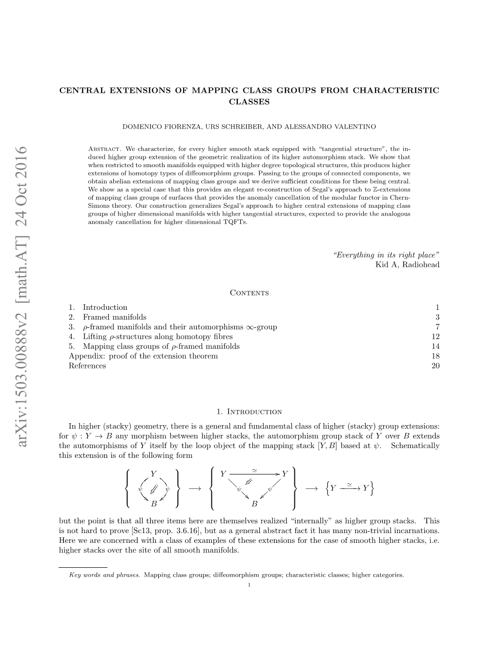 Central Extensions of Mapping Class Groups from Characteristic Classes