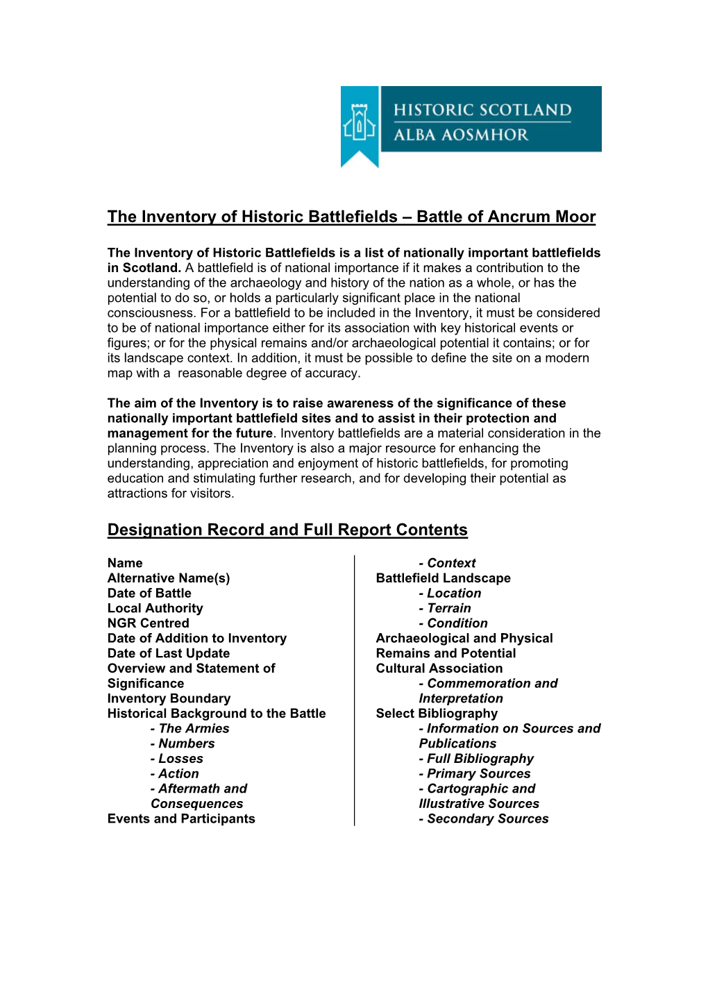 The Inventory of Historic Battlefields – Battle of Ancrum Moor Designation