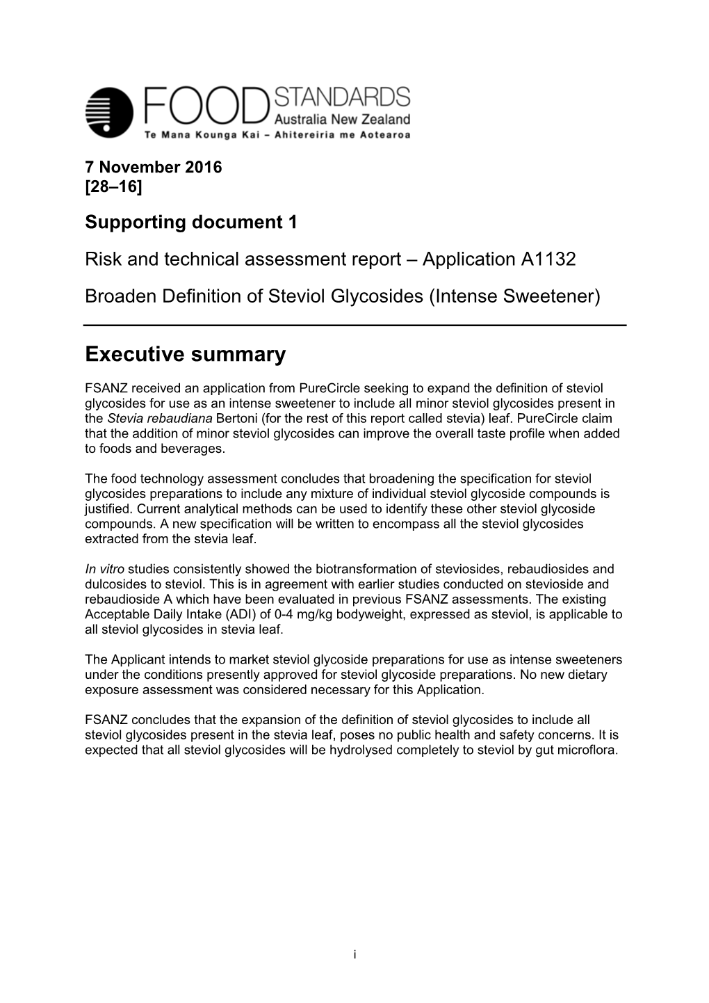 A1132 Definition of Steviol Glycoside