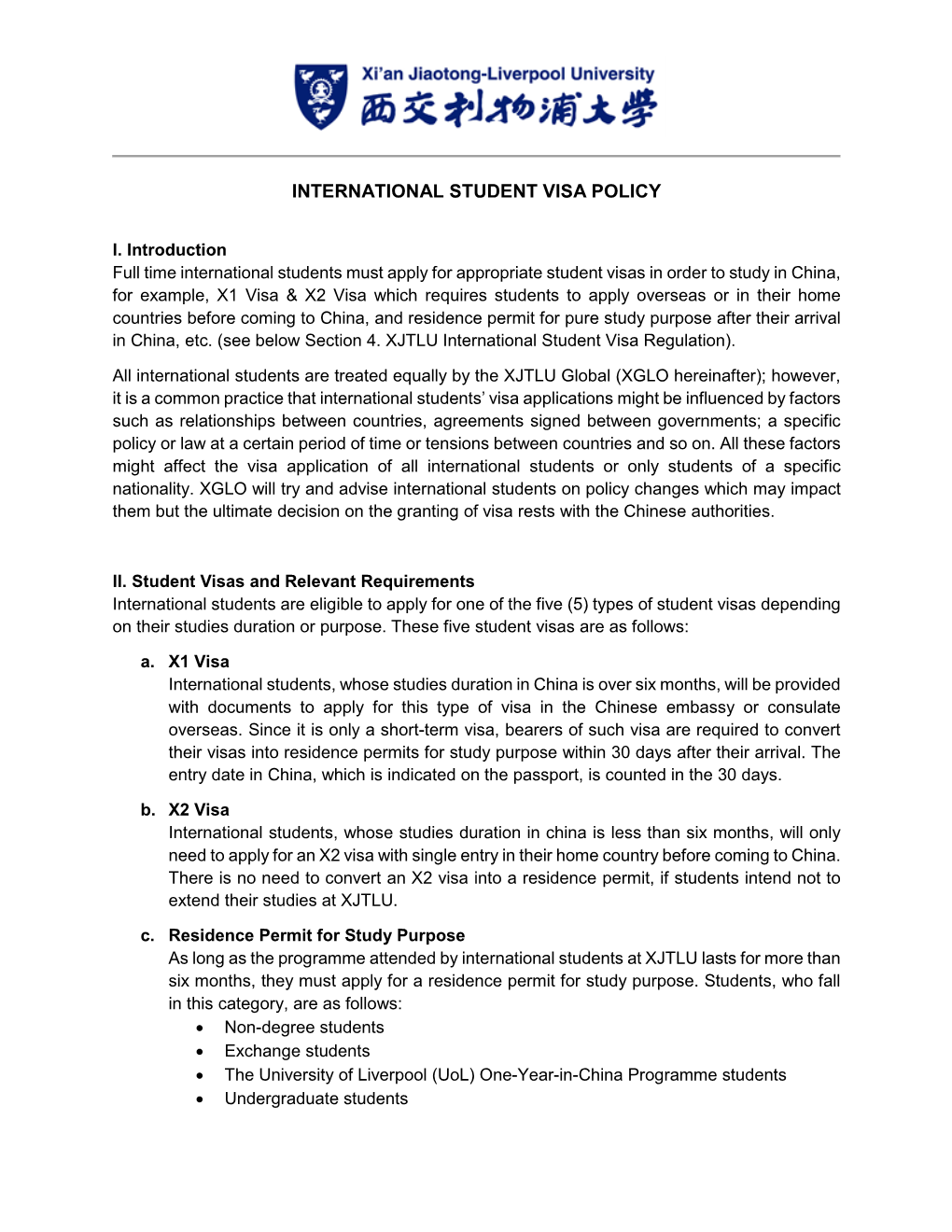 International Student Visa Policy