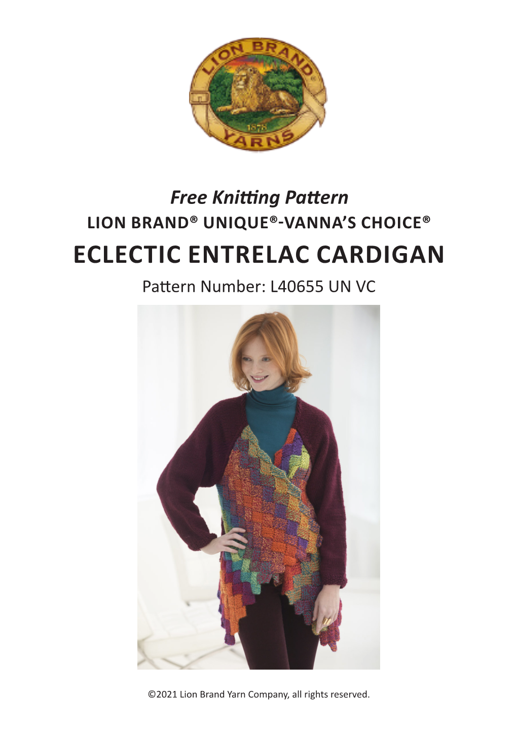 ECLECTIC ENTRELAC CARDIGAN Pattern Number: L40655 UN VC