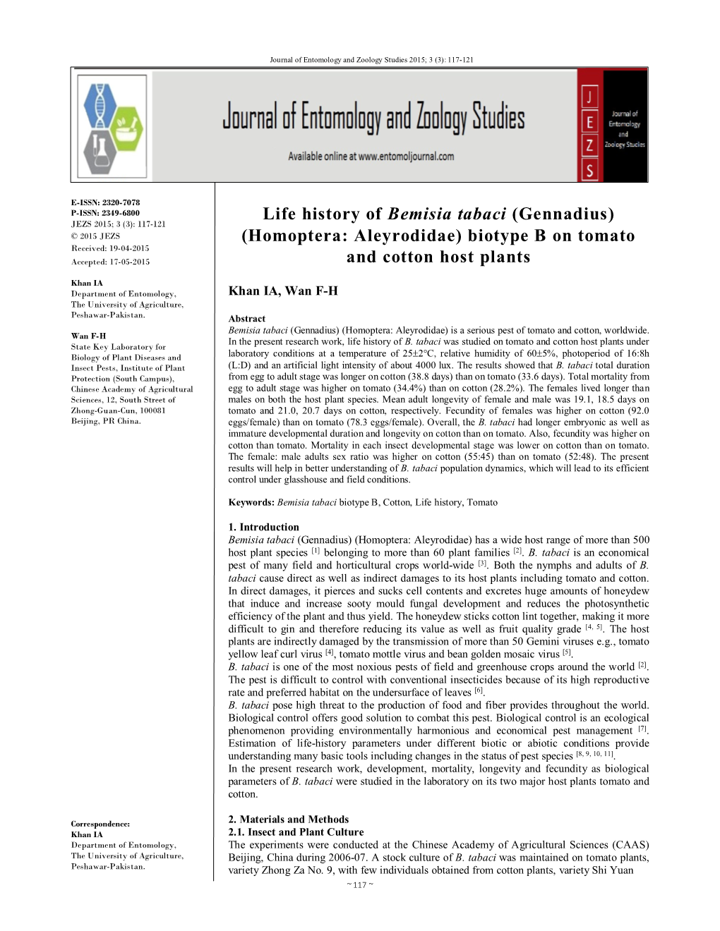 (Homoptera: Aleyrodidae) Biotype B on Tomato and Cotton Host Plants