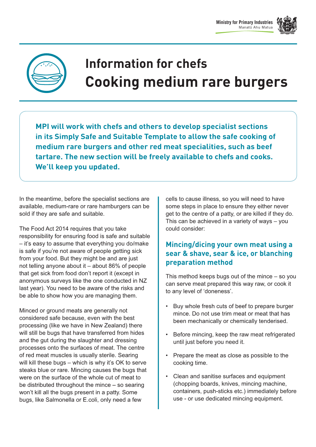 Information for Chefs Cooking Medium Rare Burgers