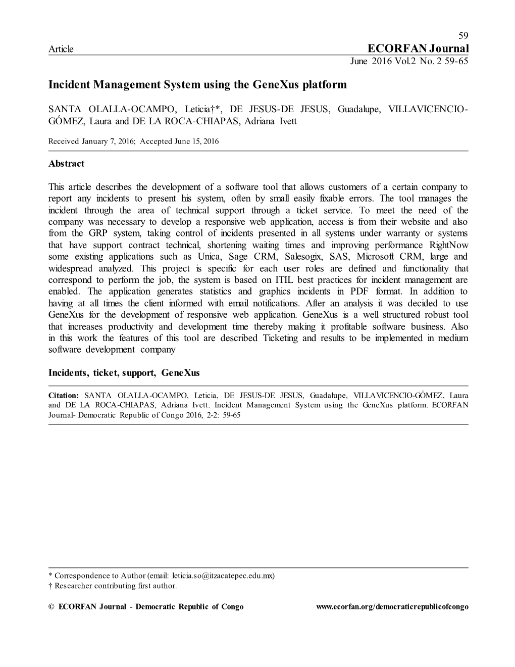 ECORFAN Journal Incident Management System Using The