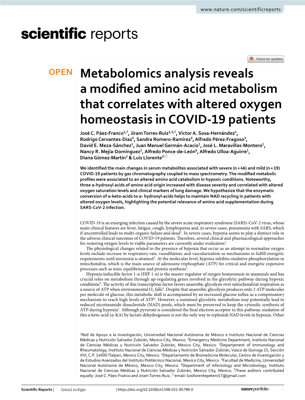 Metabolomics Analysis Reveals a Modified Amino Acid Metabolism