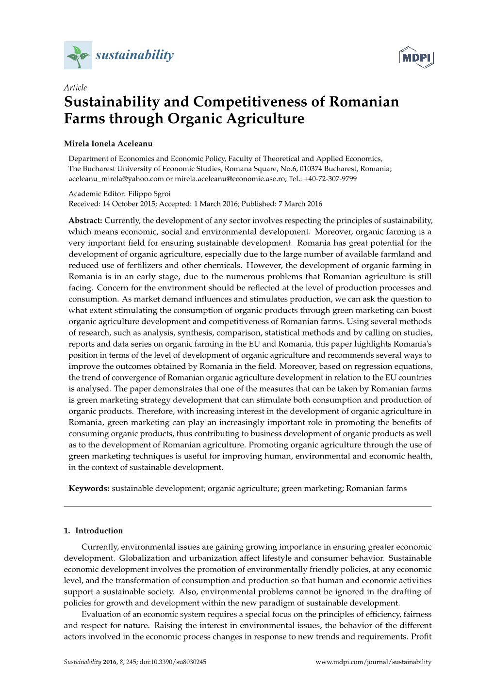 Sustainability and Competitiveness of Romanian Farms Through Organic Agriculture