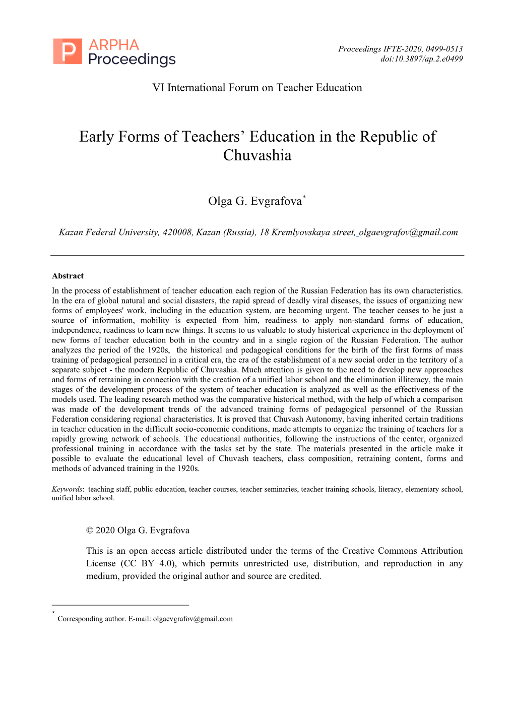 Early Forms of Teachers' Education in the Republic of Chuvashia