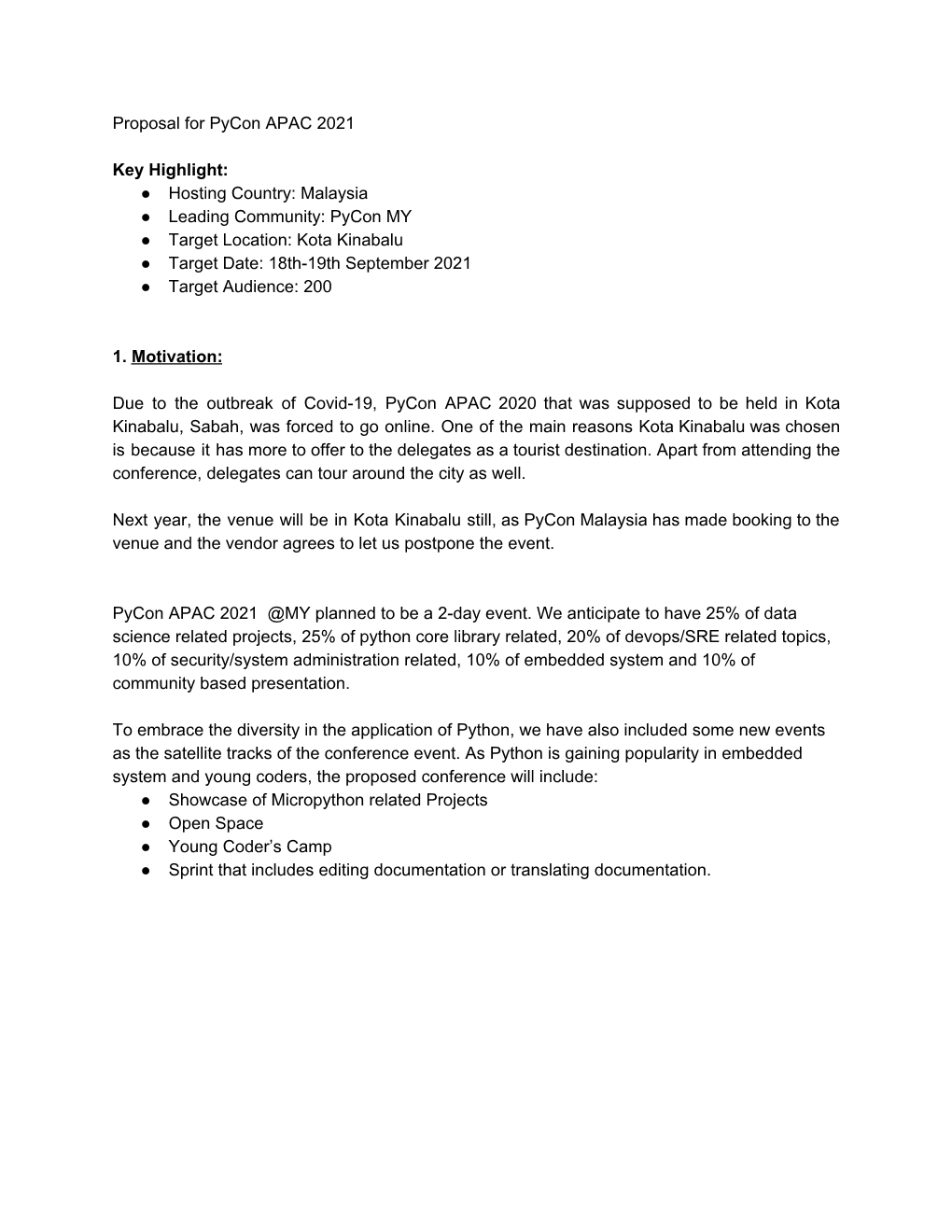 Proposal for Pycon APAC 2021 Key Highlight