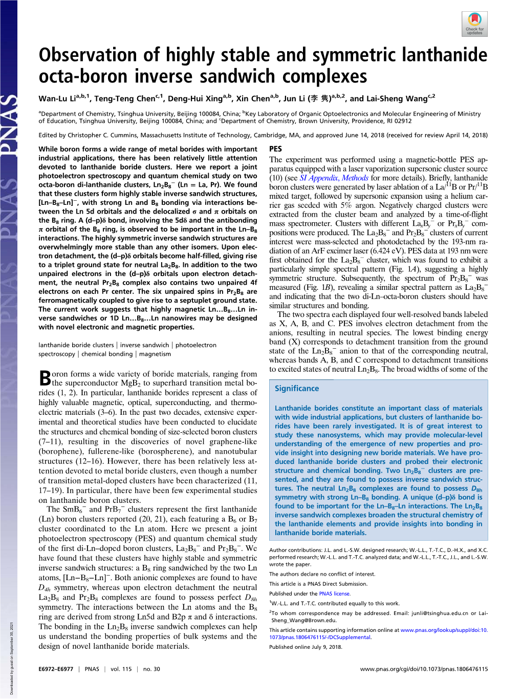 Observation of Highly Stable and Symmetric Lanthanide Octa-Boron Inverse Sandwich Complexes