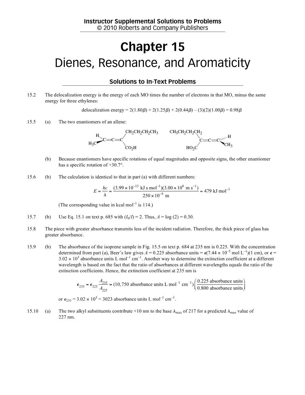 Chapter 15 Dienes, Resonance, and Aromaticity