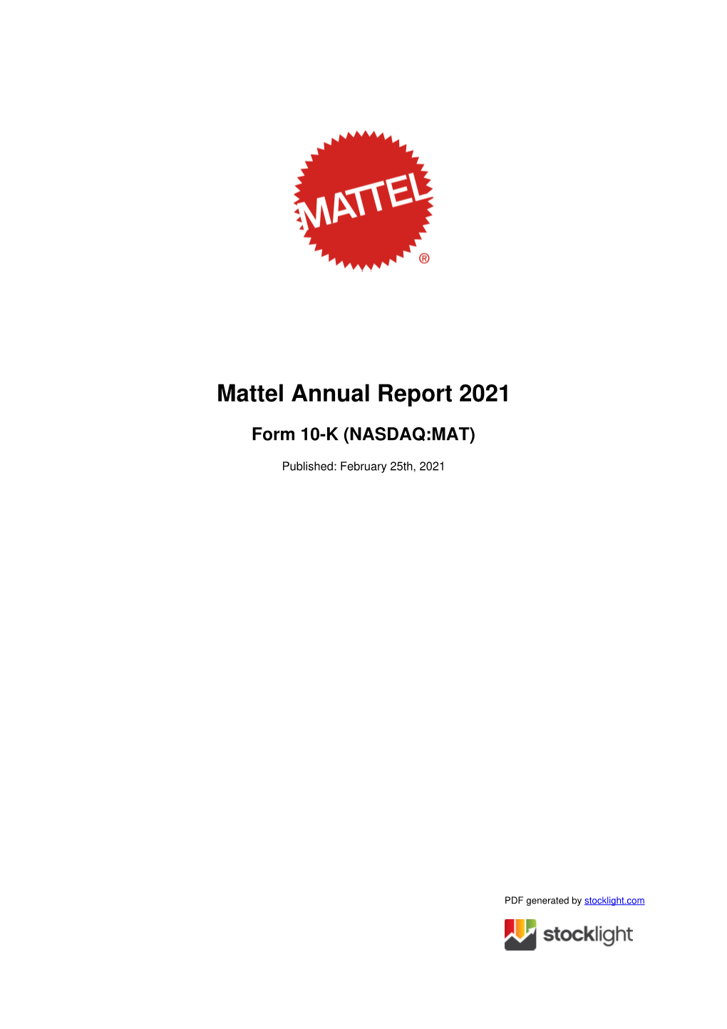 Mattel Annual Report 2021