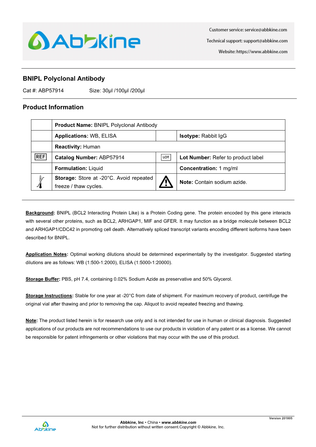 BNIPL Polyclonal Antibody Product Information