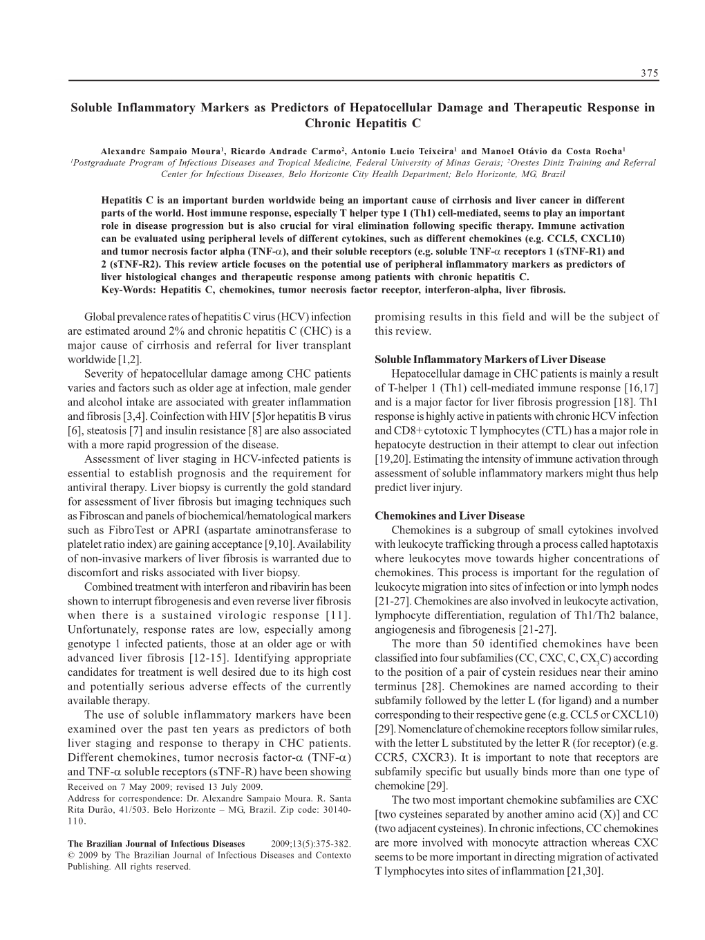 Soluble Inflammatory Markers As Predictors of Hepatocellular Damage and Therapeutic Response in Chronic Hepatitis C