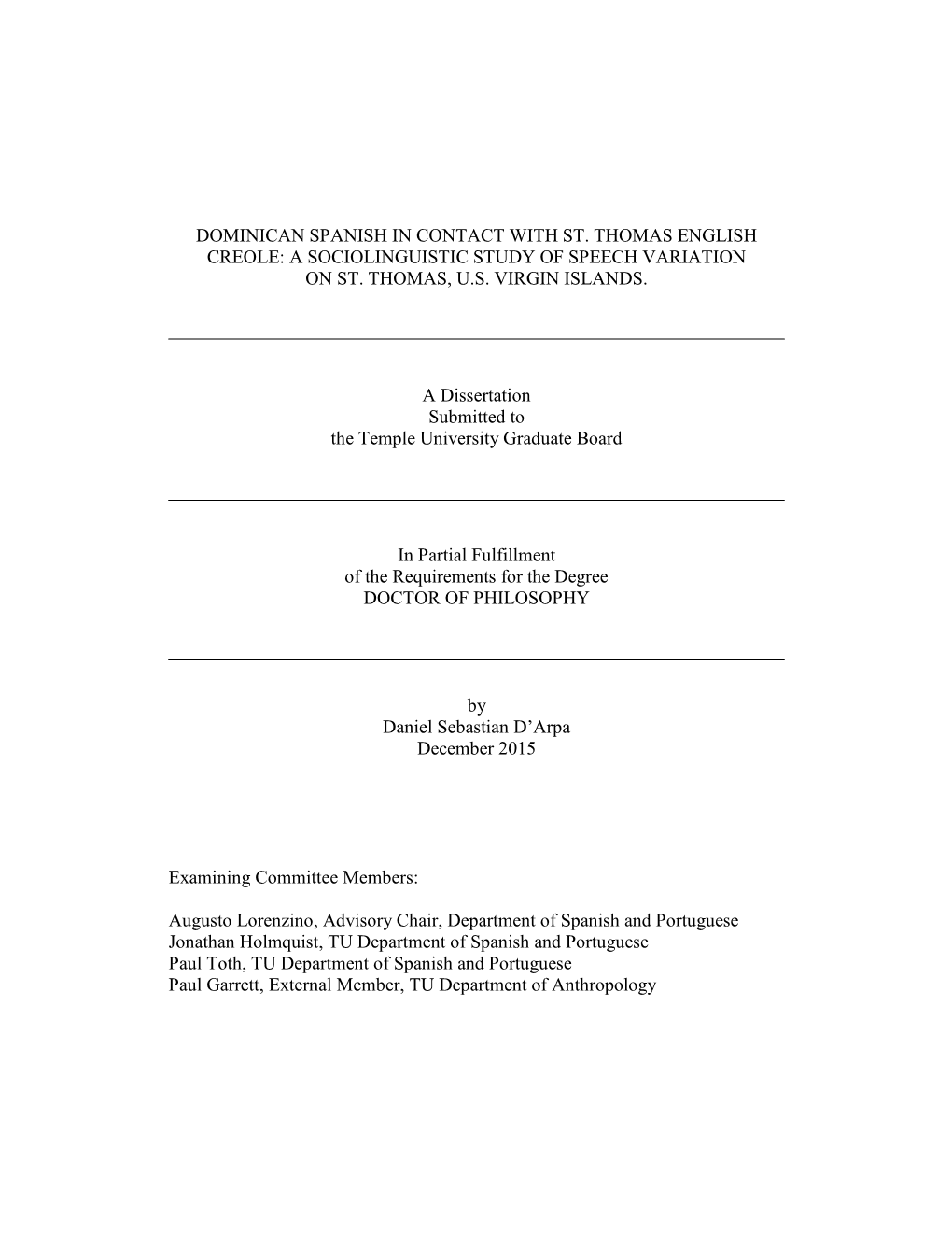 Dominican Spanish in Contact with St. Thomas English Creole: a Sociolinguistic Study of Speech Variation on St