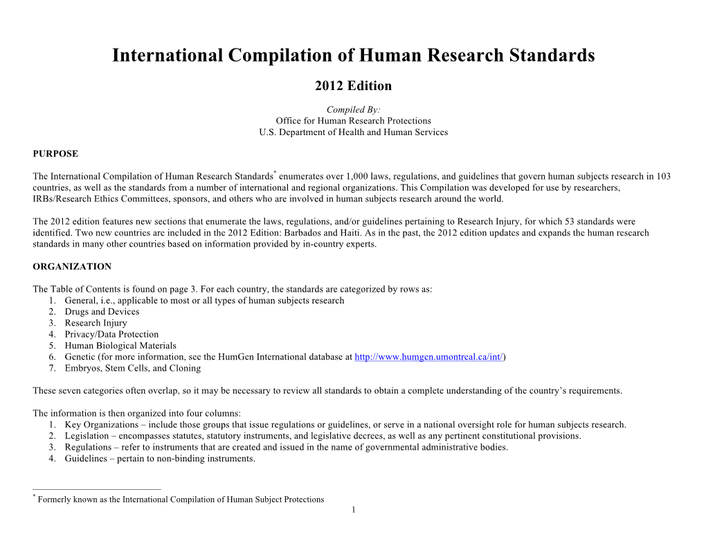 International Compilation of Human Research Standards