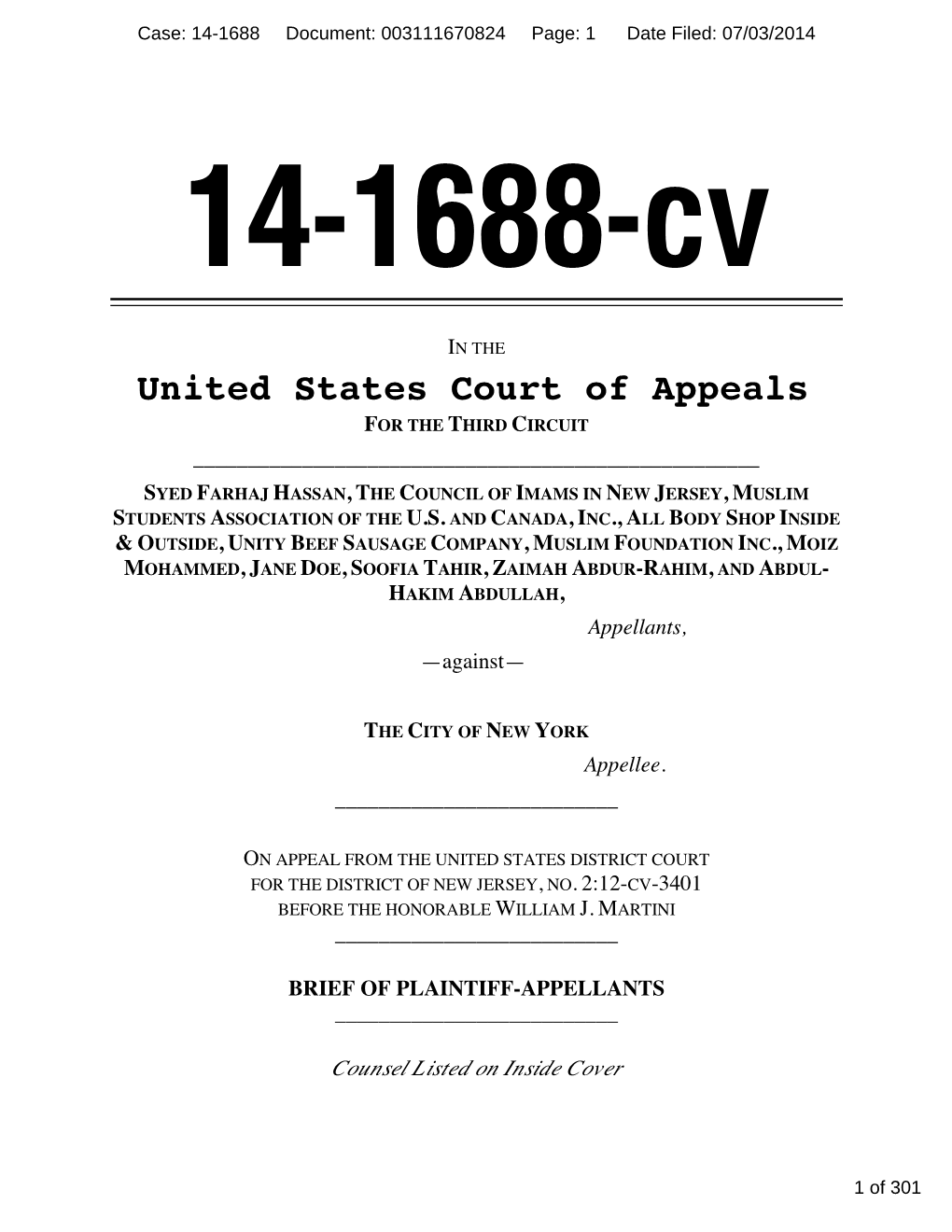 United States Court of Appeals for the THIRD CIRCUIT ______SYED FARHAJ HASSAN, the COUNCIL of IMAMS in NEW JERSEY, MUSLIM STUDENTS ASSOCIATION of the U.S