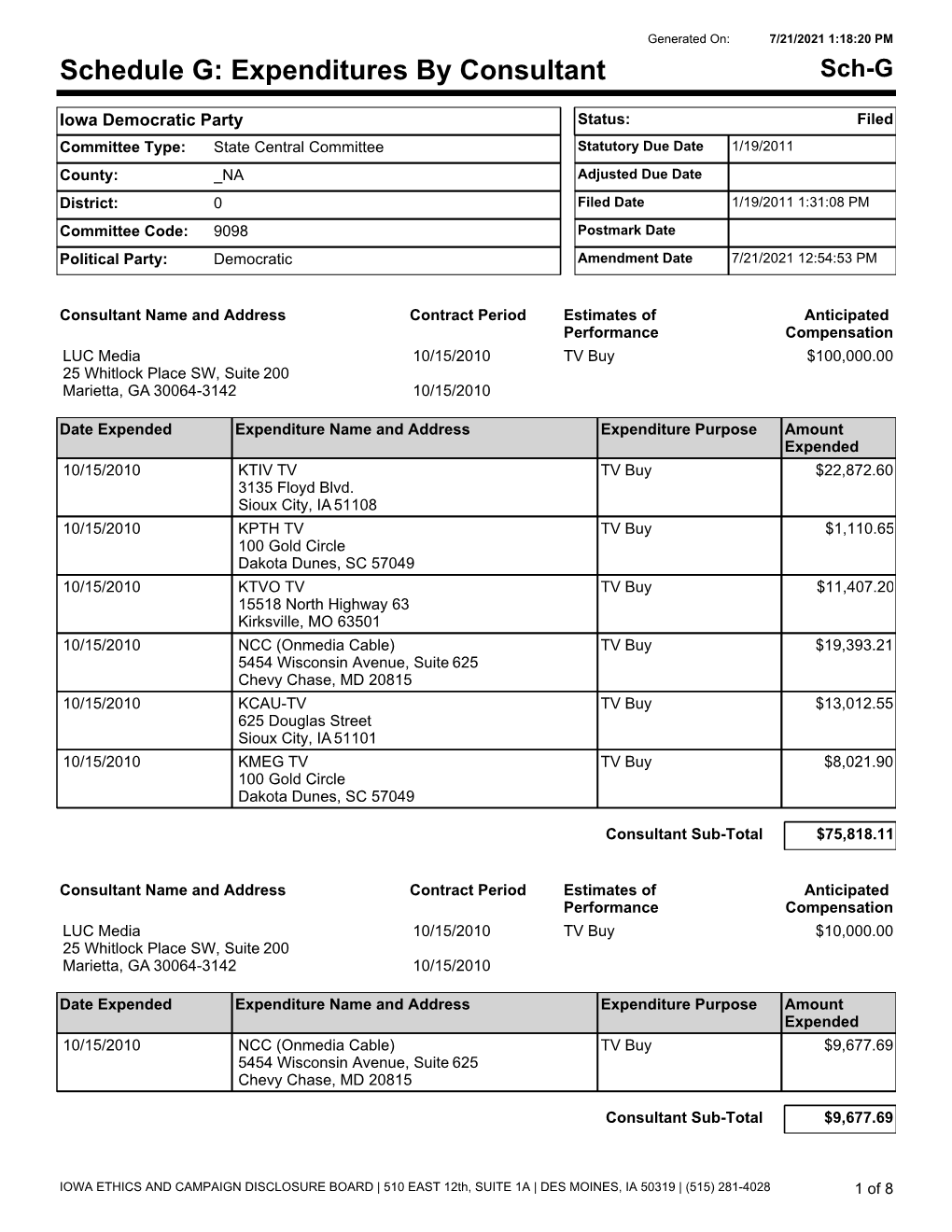 Schedule G: Expenditures by Consultant Sch-G