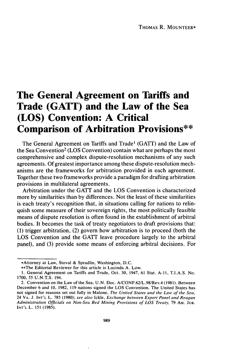 (GATT) and the Law of the Sea (LOS) Convention