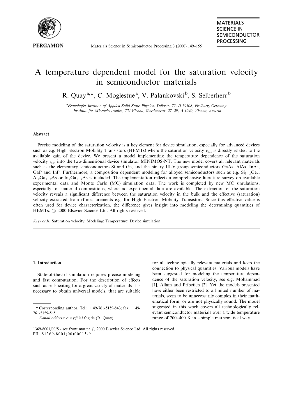 A Temperature Dependent Model for the Saturation Velocity in Semiconductor Materials