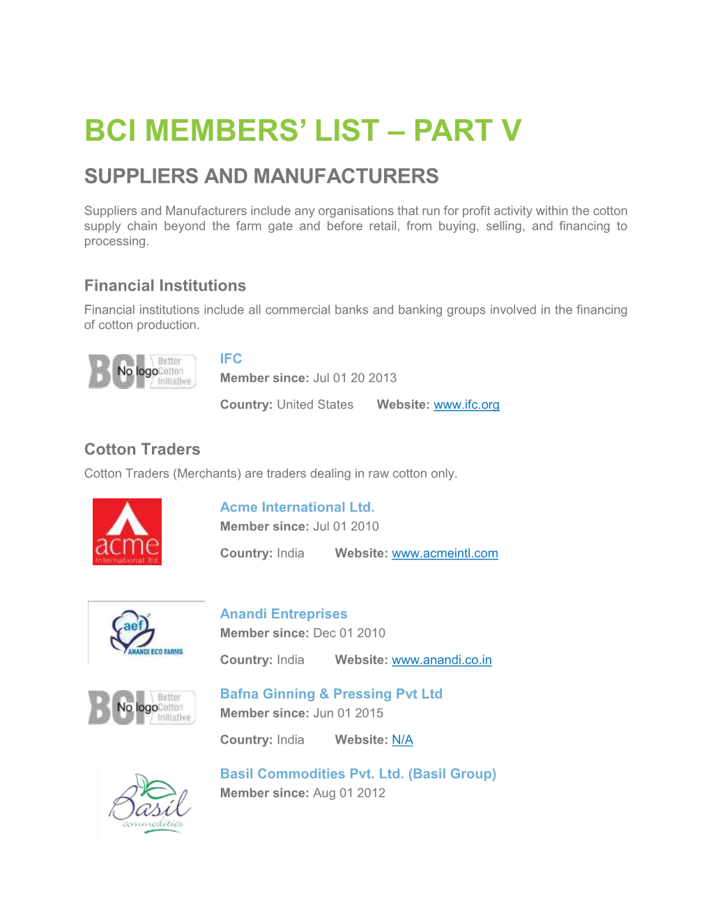 Bci Members' List – Part V