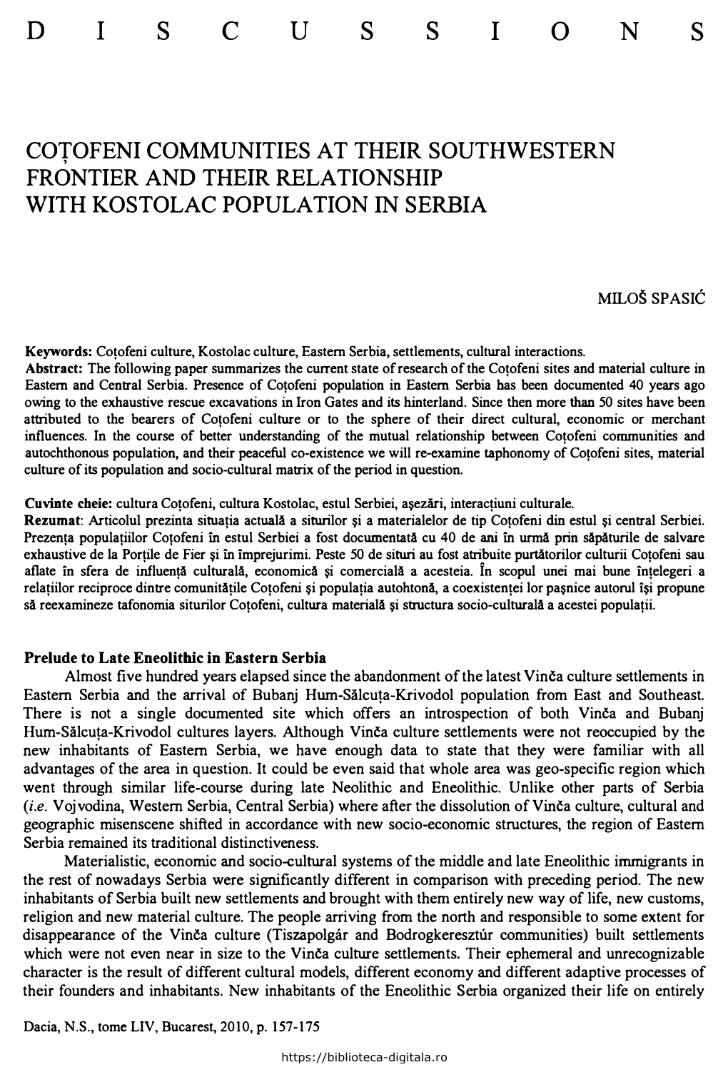 Frontier and Their Relationship with Kostolac Population in Serbia