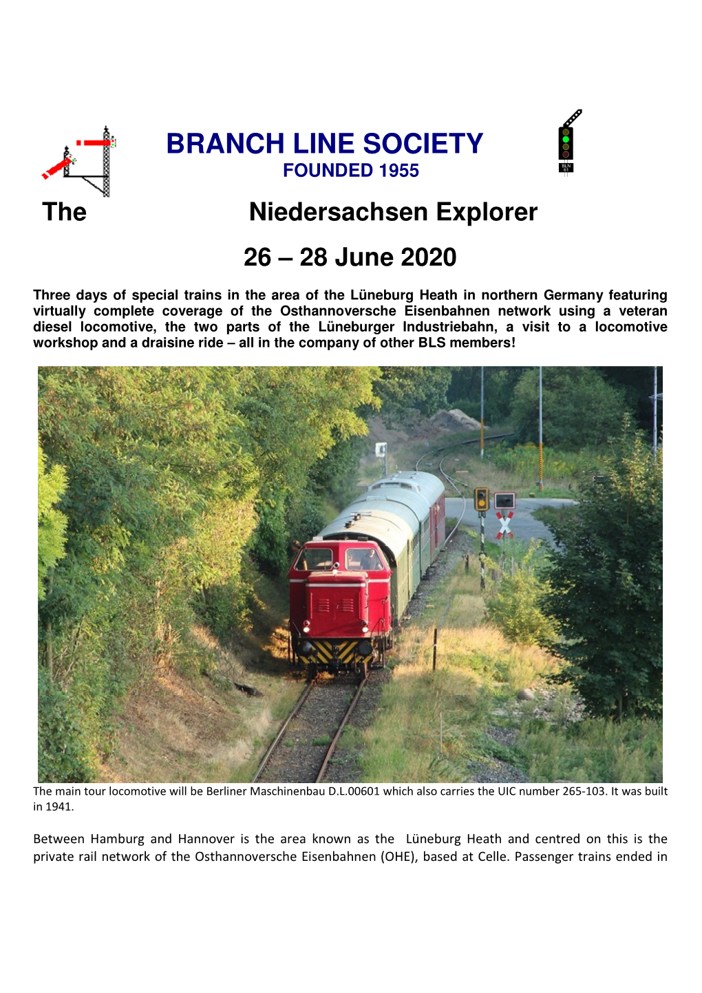BRANCH LINE SOCIETY FOUNDED 1955 the Niedersachsen Explorer 26 – 28 June 2020