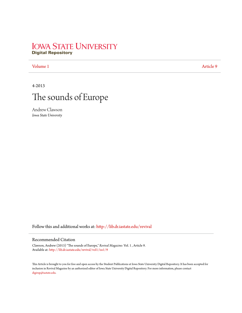 The Sounds of Europe Andrew Clawson Iowa State University