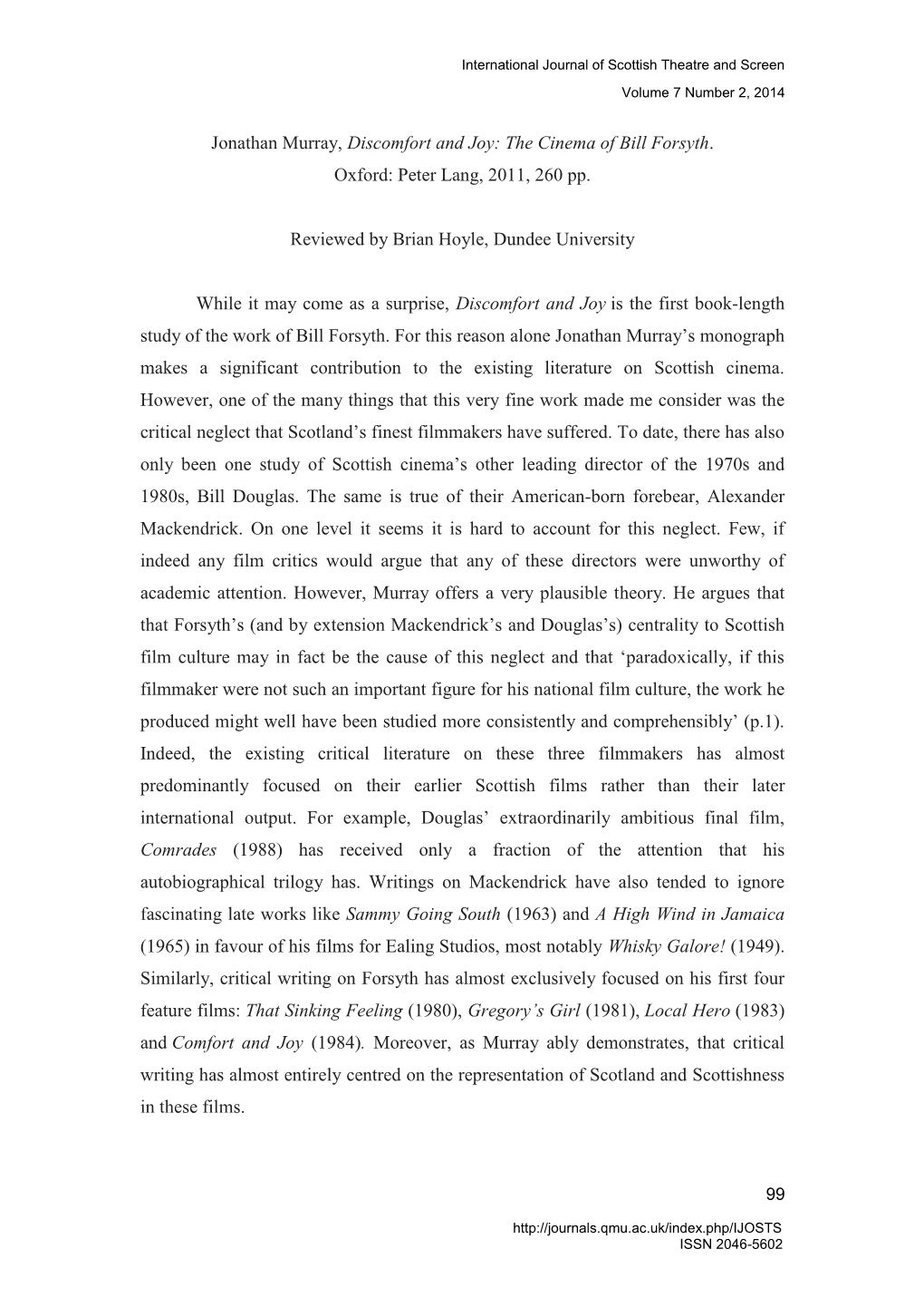 International Journal of Scottish Theatre and Screen Volume 7 Number 2, 2014